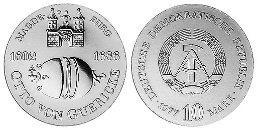 ГДР, 10 марок 1977 год, Отто фон Герике