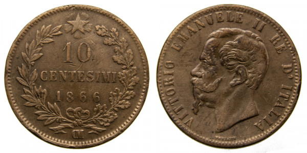 Италия, 10 чентезимо 1866 год