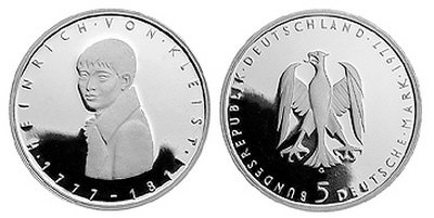 Германия, 5 марок 1977 год, Генрих фон Клейст, ПРУФ