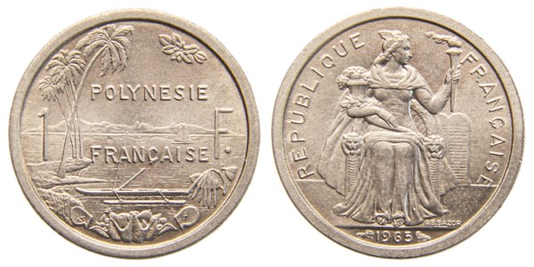 Французская Полинезия 1 франк 1965 год UNC