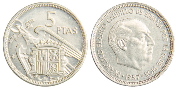 Испания, 5 песет 1957 год,