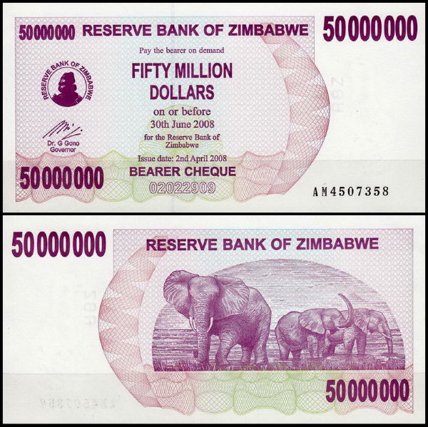 Зимбабве 50 000 000 долларов 2008 (UNC Pick 57)