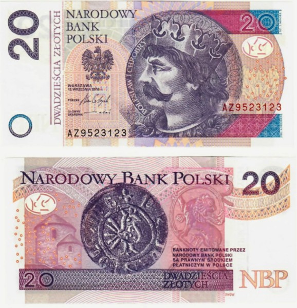 Польша 20 злотых 2016 (UNC Pick 184)