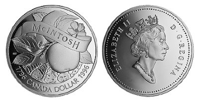 Канада, 1 доллар 1996 год, Сорт яблок «Макинтош», ПРУФ
