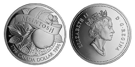 Канада, 1 доллар 1996 год, Сорт яблок «Макинтош», ПРУФ