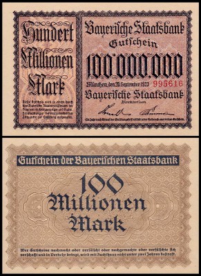 Бавария 100.000.000 марок 1923 (UNC Ro BAY224)