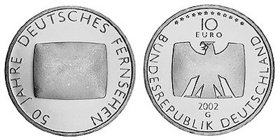 Германия, 10 евро 2002 G (UNC) 50-летие немецкого телевидения