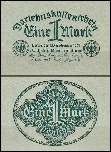 Германия 1 марка 1922 UNC P.61