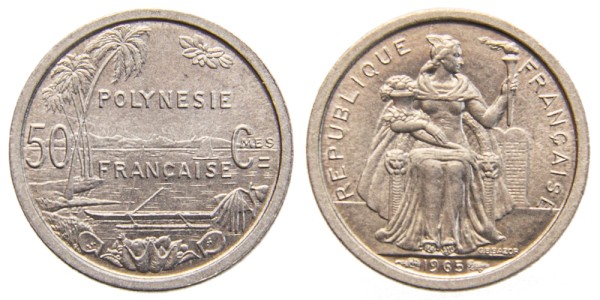 Французская Полинезия 50 сантимов 1965 год UNC