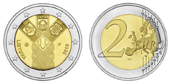 Литва, 2 евро 2018 год, 100 лет независимости прибалтийских государств