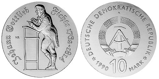 ГДР, 10 марок 1990 год, Иоганн Готлиб Фихте