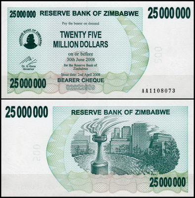 Зимбабве 25000000 долларов 2008 (UNC Pick 56)