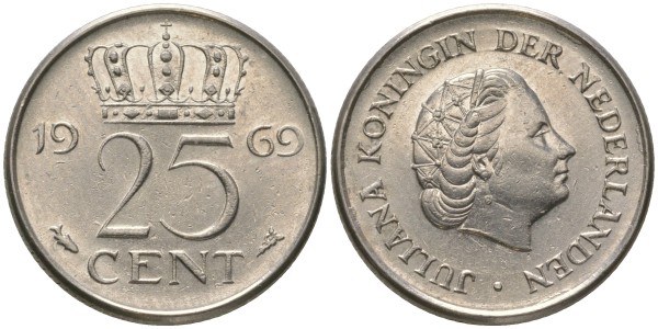 Нидерланды 25 центов 1969 год