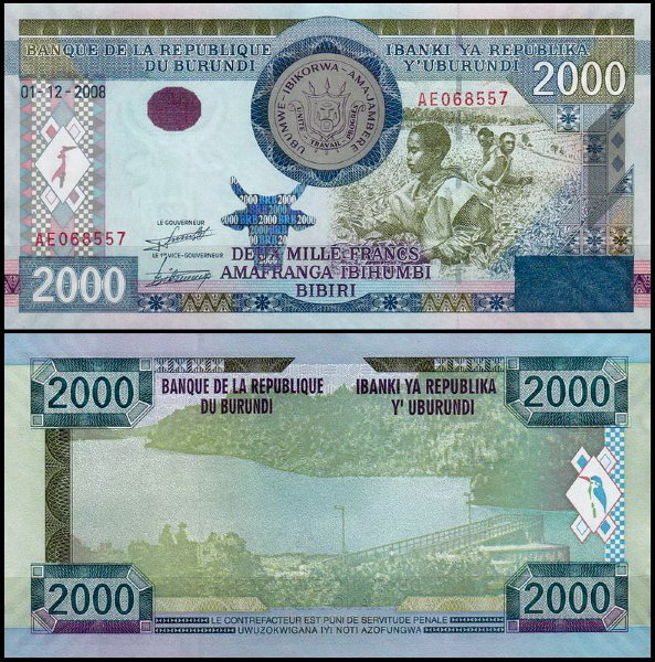 Бурунди 2000 франков 2008 (UNC Pick 47)