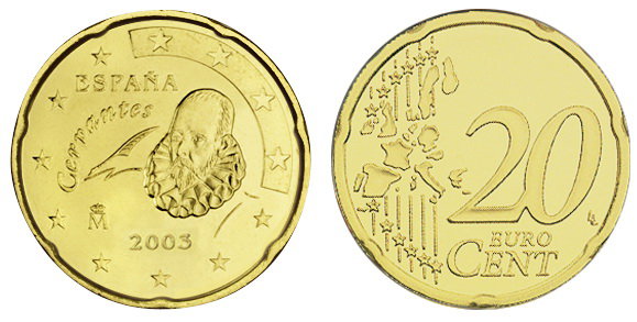 Испания, 20 центов 2003 (UNC, латунь)