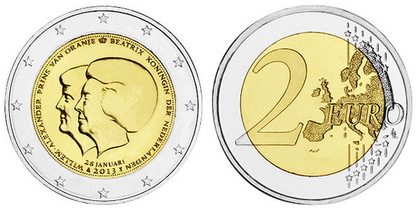 Нидерланды, 2 евро 2013 (UNC) Прощай королева, здравствуй король