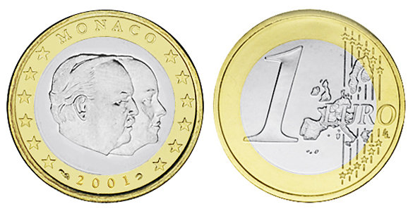 Монако, 1 евро 2001 (UNC, биметалл)