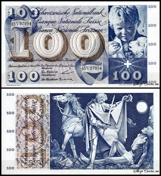 Швейцария 100 франков 1964 (UNC Pick 49f)