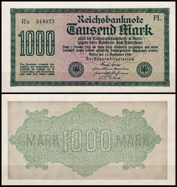 Германия 1000 марок 1922 UNC P.76 Вариант 4
