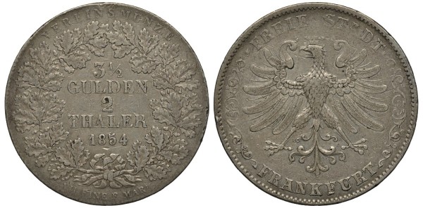 Франкфурт 2 талера - 3 1/2 гульдена 1854
