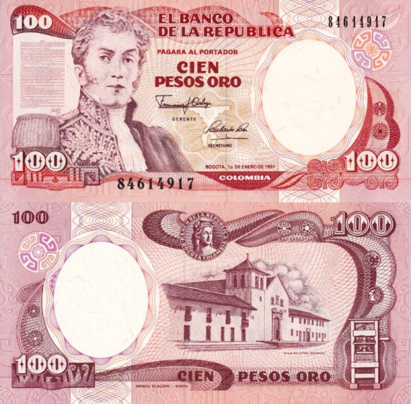 Колумбия 100 песо 1991 (UNC Pick 426) 