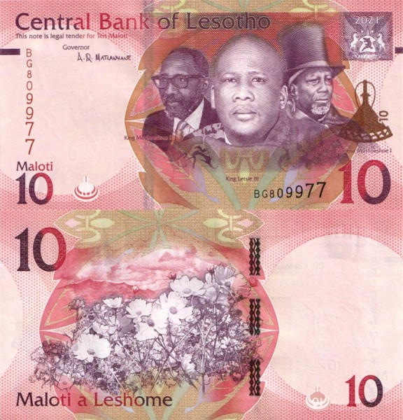 Лесото 10 малоти 2021 (UNC Pick 21c)