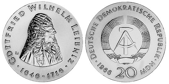 ГДР, 20 марок 1966 год, Готфрид Лейбниц