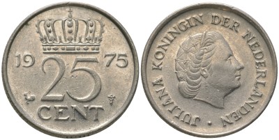Нидерланды 25 центов 1975 год