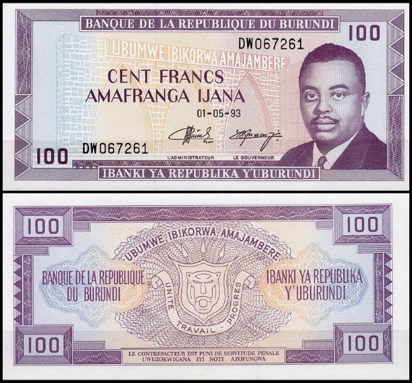 Бурунди 100 франков 1988-1993 (UNC Pick 29c)