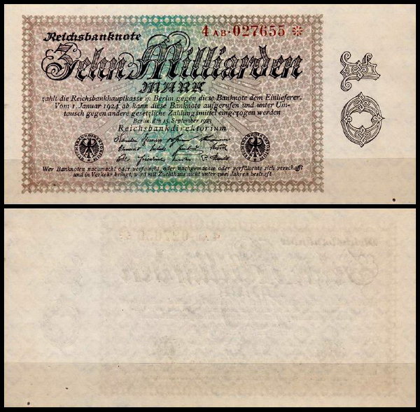 Германия 10.000.000.000 марок 1923 UNC P.116b Вариант 2