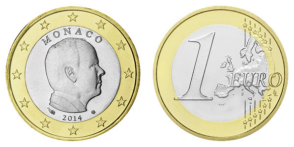 Монако, 1 евро 2014 (UNC, биметалл)