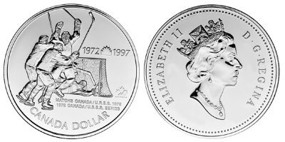 Канада, 1 доллар 1997 год, 25 лет суперсерии СССР-Канада