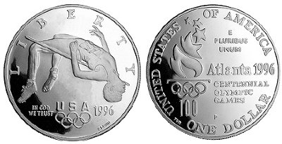 США, 1 доллар 1996 год, XXVI Олимпийские игры в Атланте, Прыжки в высоту, ПРУФ
