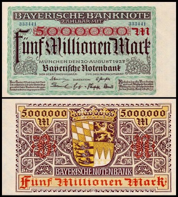 Бавария 5.000.000 марок 1923 (UNC Pick S932)