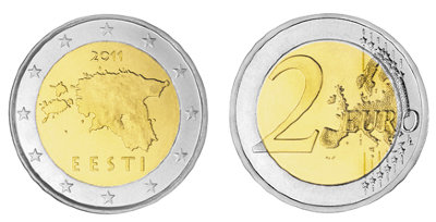 Эстония, 2 евро 2011 (UNC, биметалл)