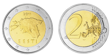 Эстония, 2 евро 2011 (UNC, биметалл)