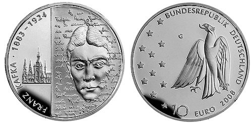 Германия, 10 евро 2008 G (PROOF) 125 лет со дня рождения писателя Франца Кафки