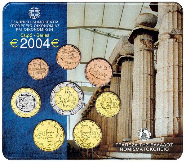 Греция, Набор монет 2004 года (блистер)