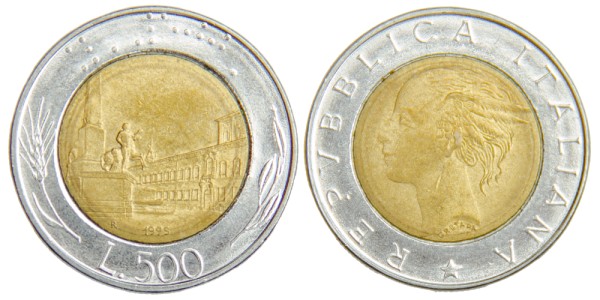 Италия, 500 лир 1995 год,