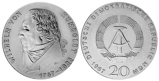 ГДР, 20 марок 1967 год, Вильгельм фон Гумбольдт