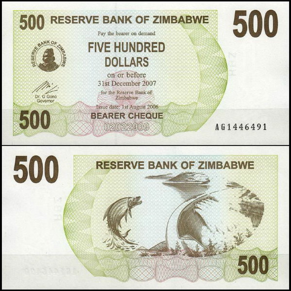 Зимбабве 500 долларов 2006 (UNC Pick 43)