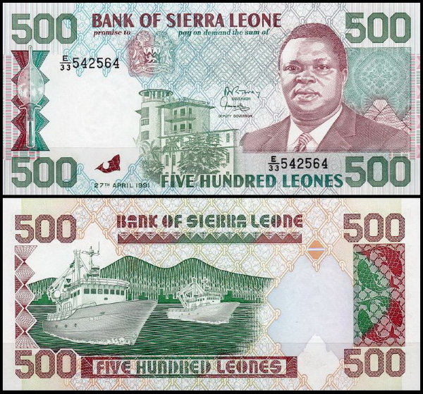 Сьерра Леоне 500 леоне 1991 (UNC Pick 19)