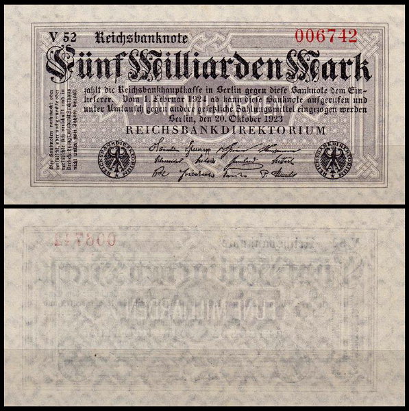 Германия 5.000.000.000 марок 1923 UNC P.123a Вариант 2