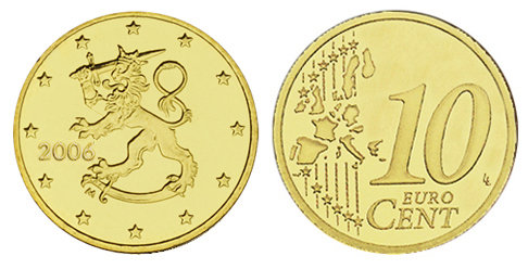 Финляндия, 10 центов 2006 (UNC, латунь)