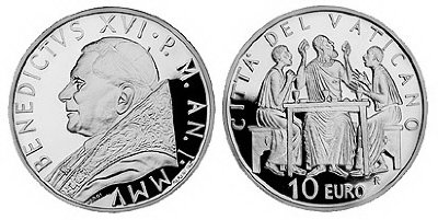 Ватикан, 10 евро 2005 год, Иисус делится хлебом и вином, ПРУФ