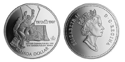 Канада, 1 доллар 1997 год, 25 лет суперсерии СССР-Канада, ПРУФ