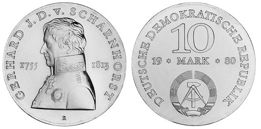 ГДР, 10 марок 1980 год, Герхард фон Шарнхорст