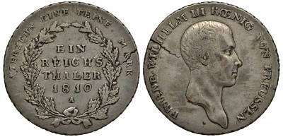 ПРУССИЯ 1 ТАЛЕР 1810 A, ФРИДРИХ ВИЛЬГЕЛЬМ III (1797-1840)