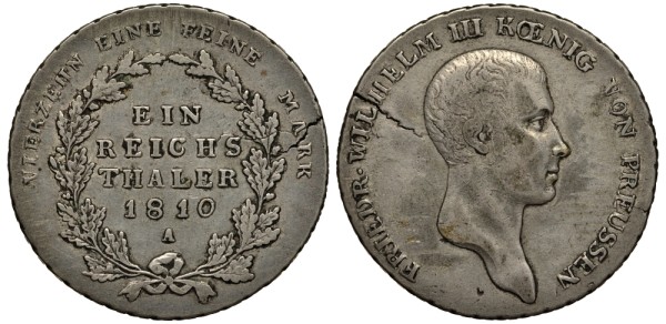 ПРУССИЯ 1 ТАЛЕР 1810 A, ФРИДРИХ ВИЛЬГЕЛЬМ III (1797-1840)