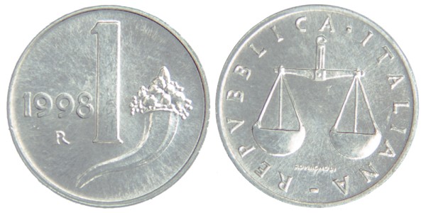 Италия, 1 лира 1998 год,
